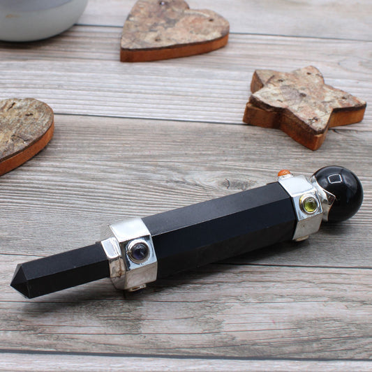 Hexagonal Crystal Healing Wand — Black Agate (12 cm)