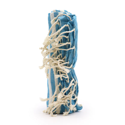 Handcrafted Cotton Pareo / Throw — Ocean Stripe (100 × 180 cm)