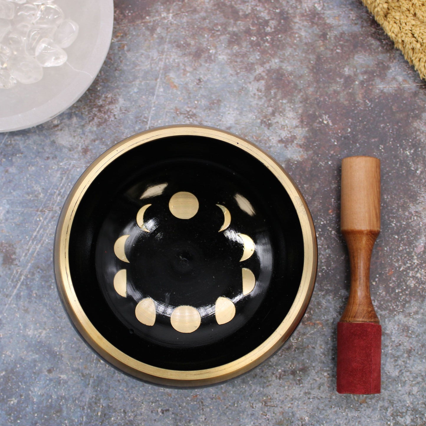 Large Moon Phase Singing Bowl Set – Black (14 cm)