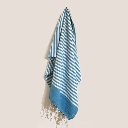 Handcrafted Cotton Pareo / Throw — Ocean Stripe (100 × 180 cm)