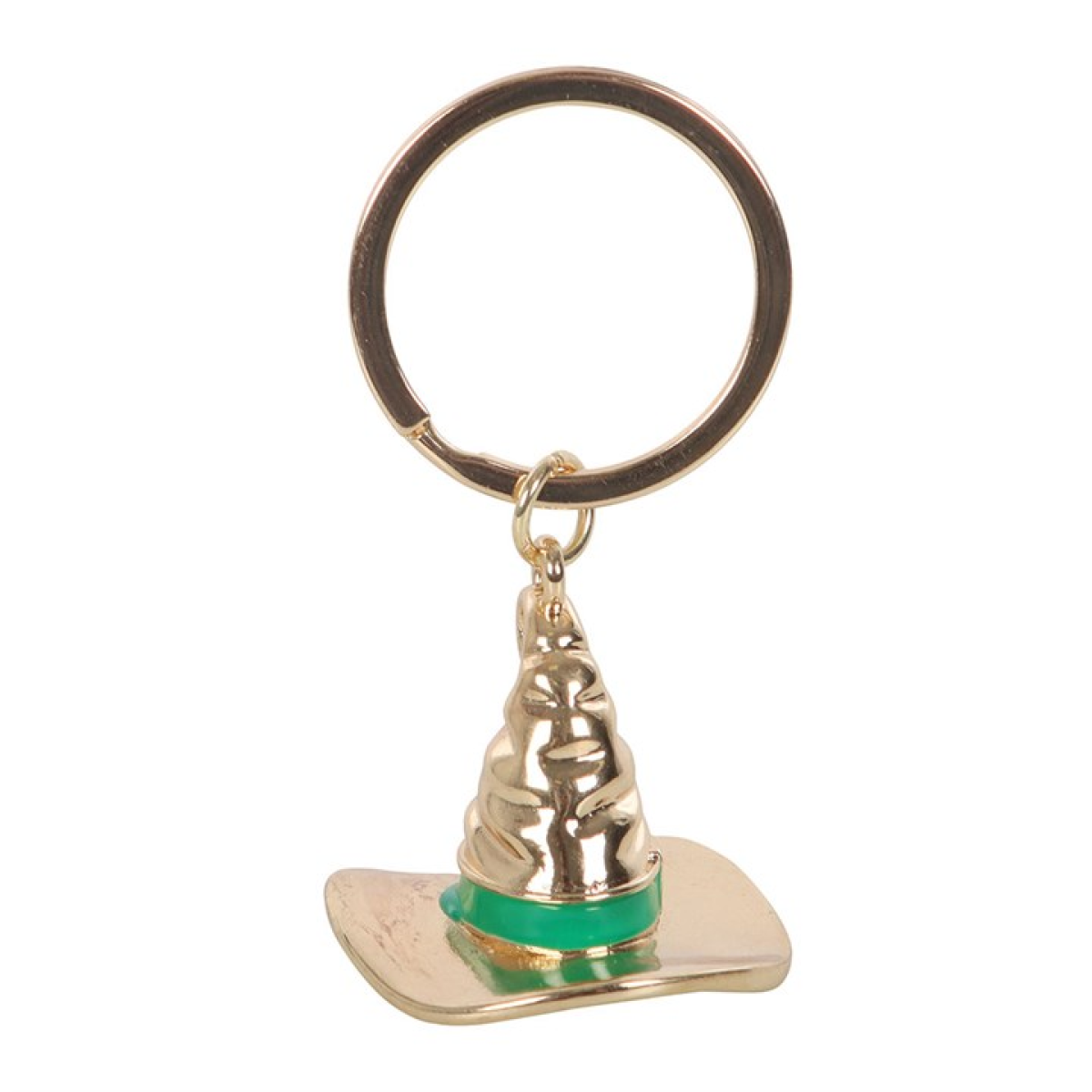Gold-tone witch hat keyring with green enamel band on a split ring, presented in a “Bad Witch Social Club” gift box.