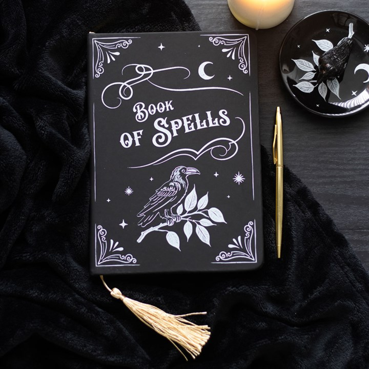 Mystic Raven “Book of Spells” A5 Lined Notebook — 200 Pages (Tassel Bookmark)