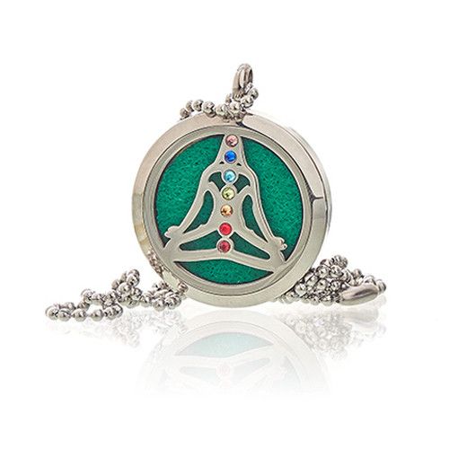 Stainless-steel chakra diffuser necklace with green felt pad