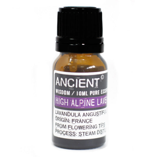 A 10 ml amber bottle labeled “High Alpine Lavender” with a black cap