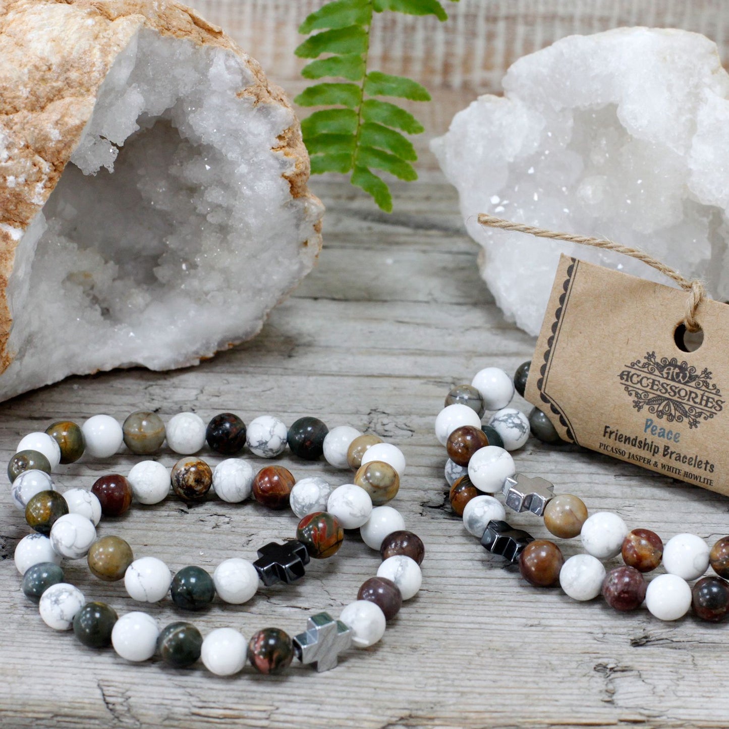 Gemstone Friendship Bracelets — Picasso Jasper & White Howlite (Set of 2)