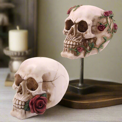 assorted decorative skulls, Roses, Vines, made from resin and hand finished