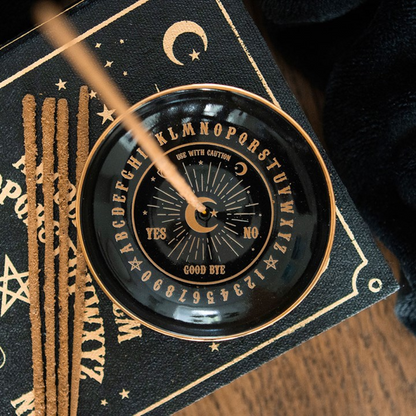 Talking Board Incense Dish — Black & Gold (Sticks & Cones)